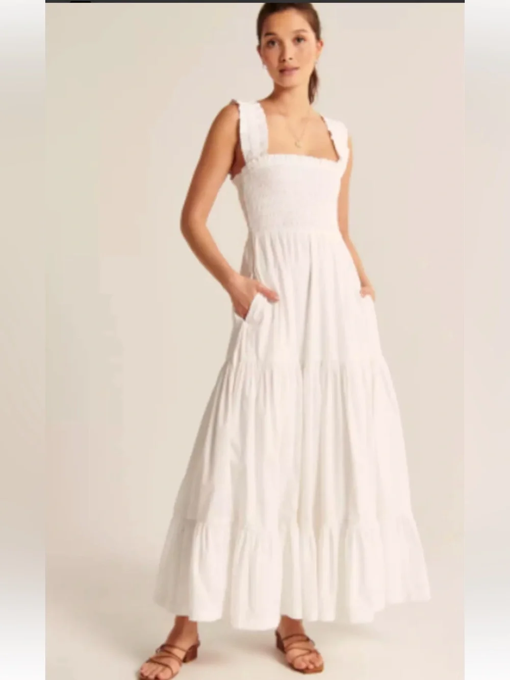 Abercrombie & Fitch White Smocked Maxi Sundress with Ruffle Straps size Large